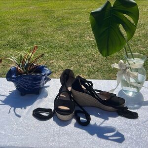Black Strappy Espadrille Wedges